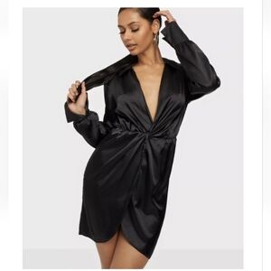 Fashion nova black satin twist‎ long sleeve mini dress 2XL